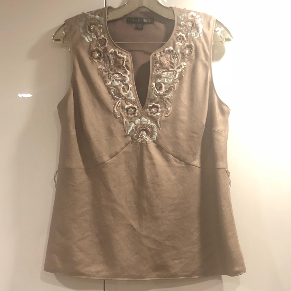 Lafayette 148 Embroidered Linen Top - Picture 3 of 5